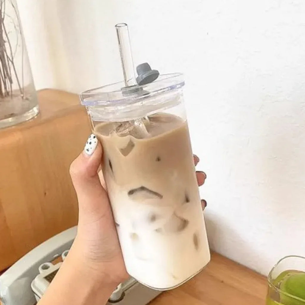 Square Glass Coffee Mug with Lid