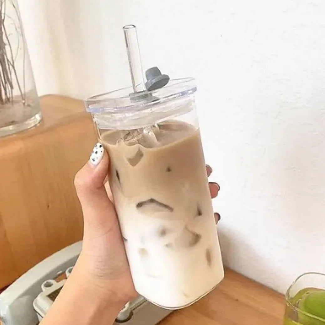 Square Glass Coffee Mug with Lid