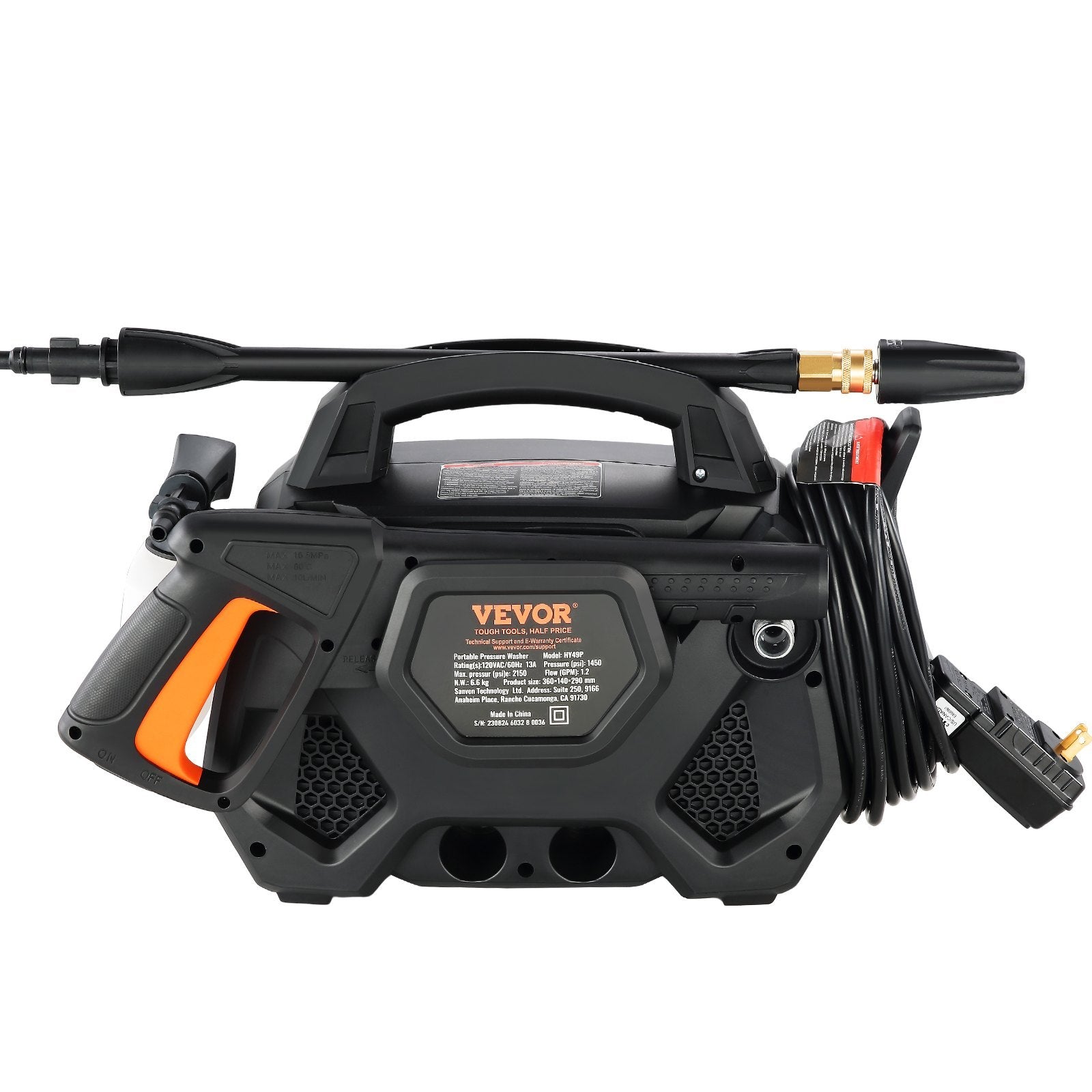 Electric Pressure Washer, 2150-PSI 1.85-GPM, Foam Cannon High-Pressure With 5 Different Nozzle, 20ft Hose35ft Cord Lightweight Washer, Portable Cleans Cars