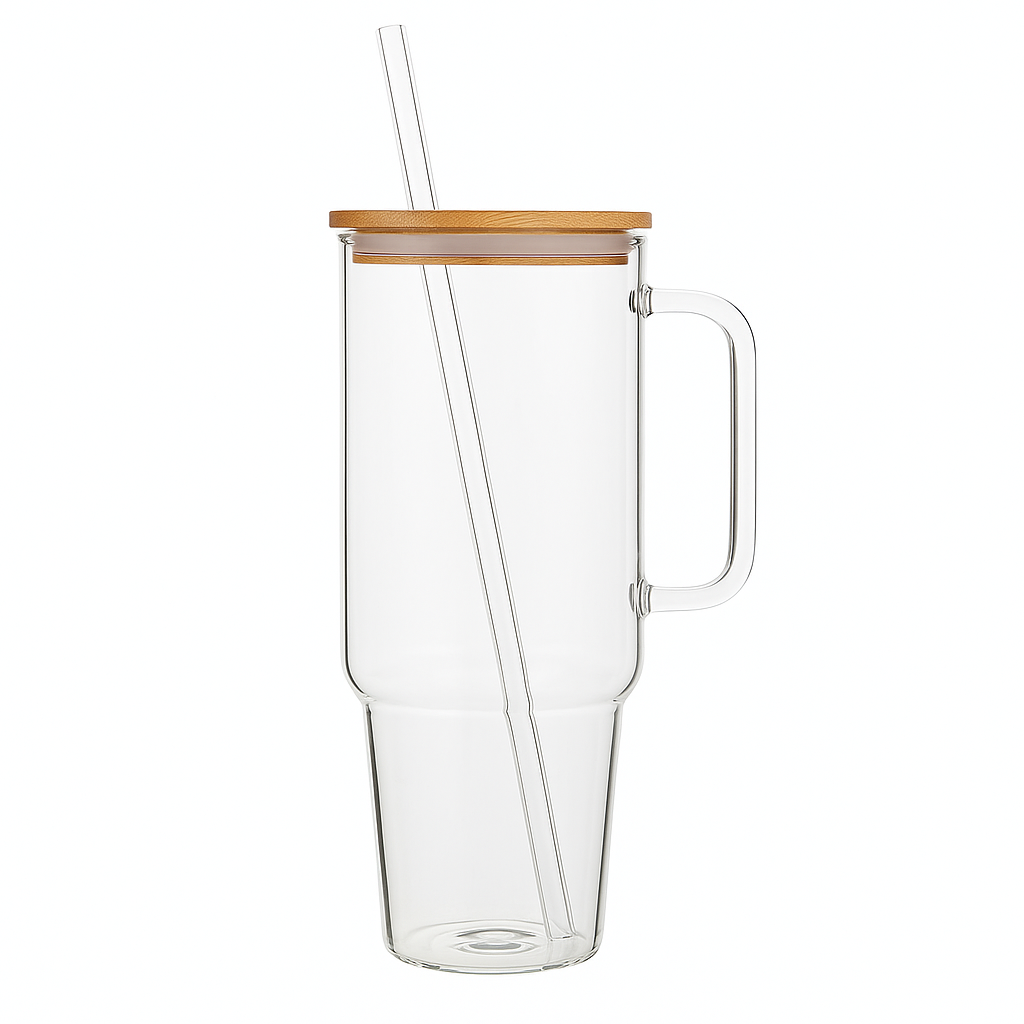 Bamboo-Lid Glass Tumbler 40oz