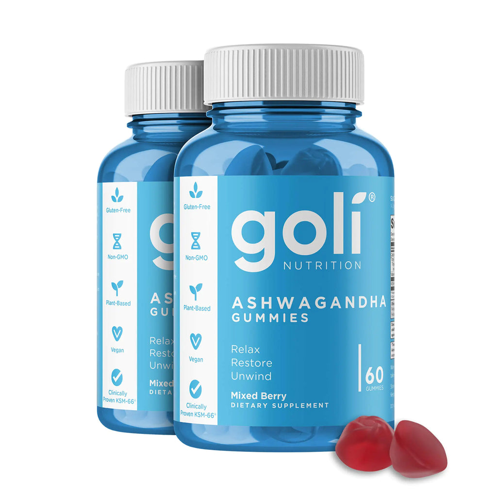Goli Ashwagandha & Vitamin D Gummy 120 Count - Relax. Restore. Unwind. (Mixed Berry KSM-66 Vegan Plant Based Non-GMO Gluten-Free & Gelatin Free) Pack of 2