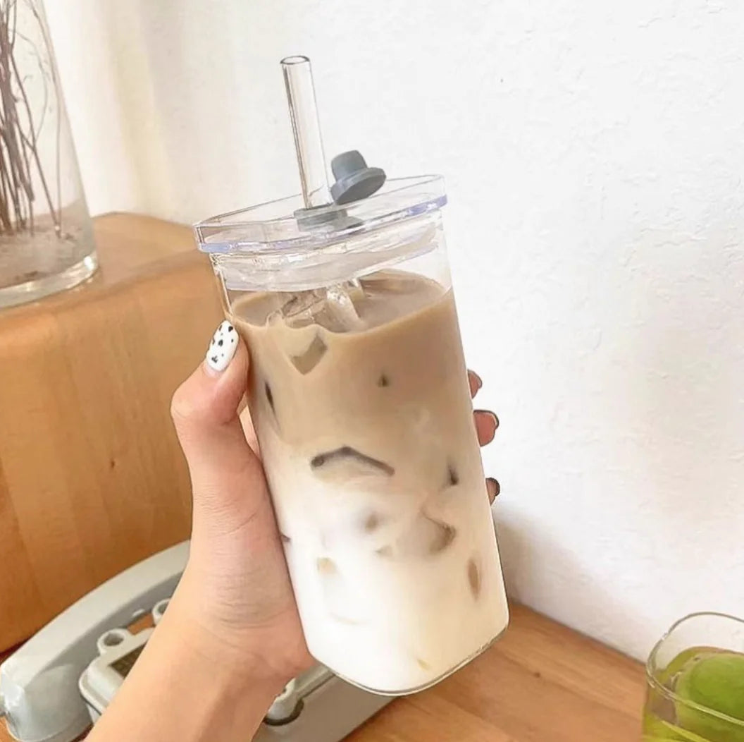 Square Glass Coffee Mug with Lid
