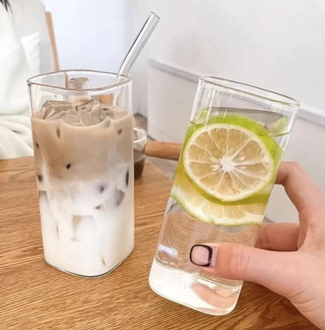 Square Glass Coffee Mug with Lid